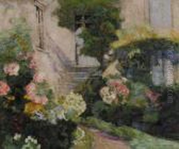 Jardin Fleuri A Saint-amant Tallande Oil Painting by Victor Charreton