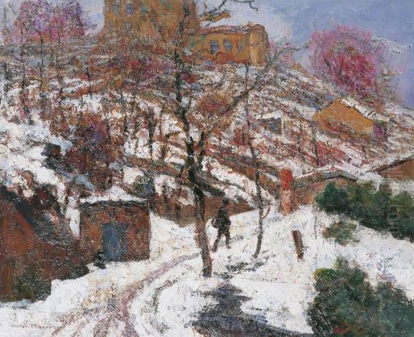 Coteaux De Vigne Sous La Neige A Noel A Chteaugay Oil Painting by Victor Charreton