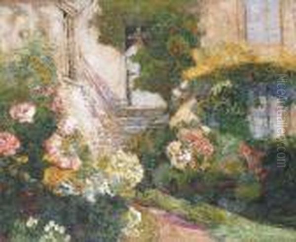 Jardin Fleuri A Saint-amant Tallende Oil Painting by Victor Charreton