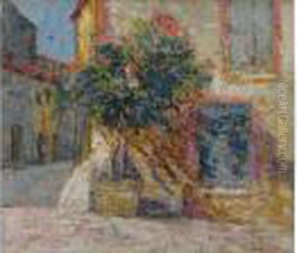 Arbre En Jardiniere Au Coin D Une Maison De Village Oil Painting by Victor Charreton