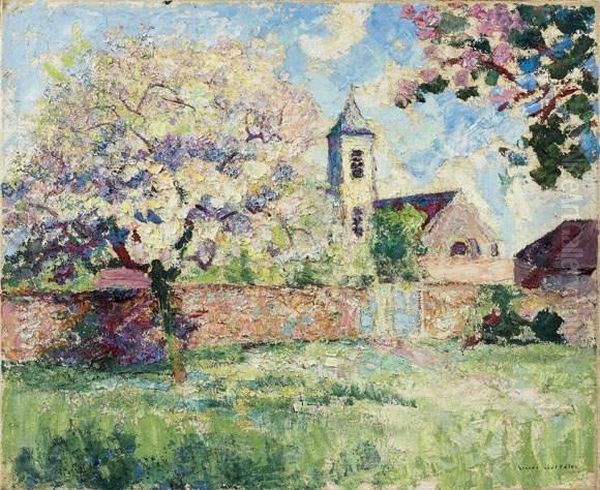 Arbre Fruitier En Fleur Devant Une Eglise Oil Painting by Victor Charreton