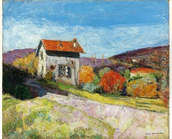 Maison En Bord De Chemin Oil Painting by Victor Charreton