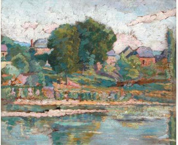 Village En Bord De Riviere Oil Painting by Victor Charreton