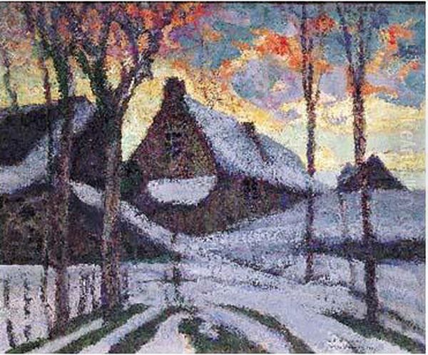 Hameau Sous La Neige Oil Painting by Victor Charreton