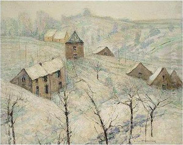 Village Sous La Neige Oil Painting by Victor Charreton