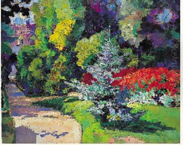 Massif De Fleurs Dans Le Jardin Du Luxembourg Oil Painting by Victor Charreton