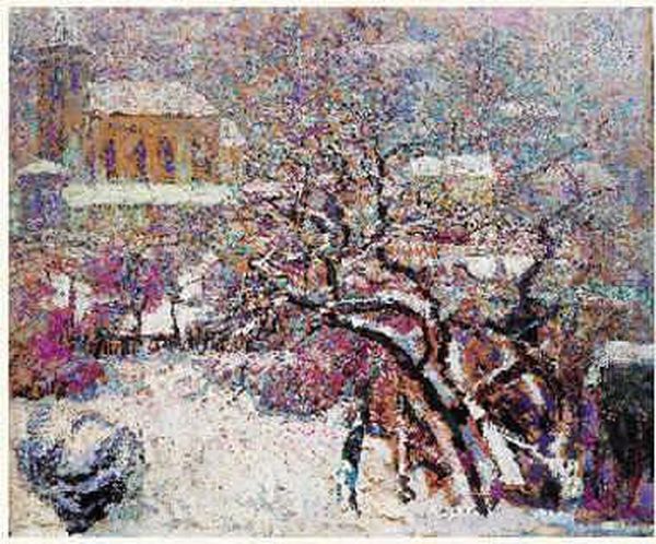 Le Village Sous La Neige Oil Painting by Victor Charreton