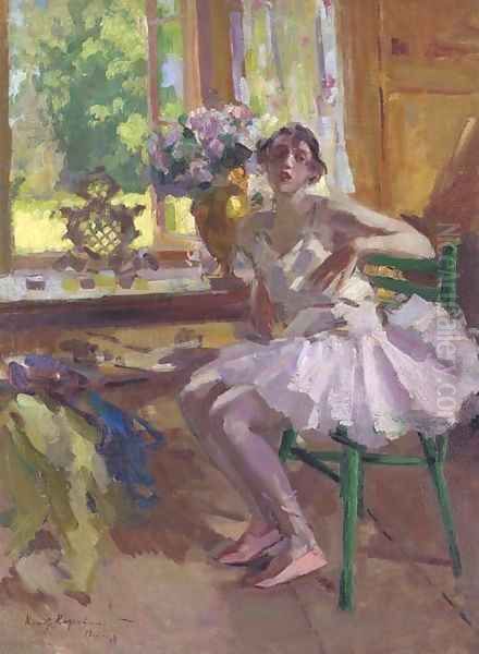 A ballerina at her toilette Oil Painting by Konstantin Alexeievitch Korovin