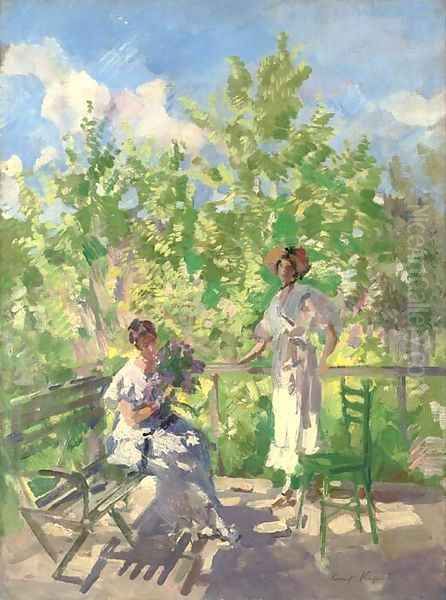 Afternoon tea on the terrace Oil Painting by Konstantin Alexeievitch Korovin