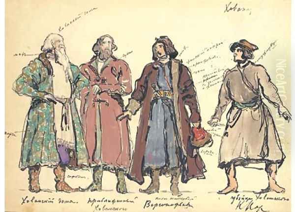 A group of costume designs for Khovanshchina Khovanskii Oil Painting by Konstantin Alexeievitch Korovin