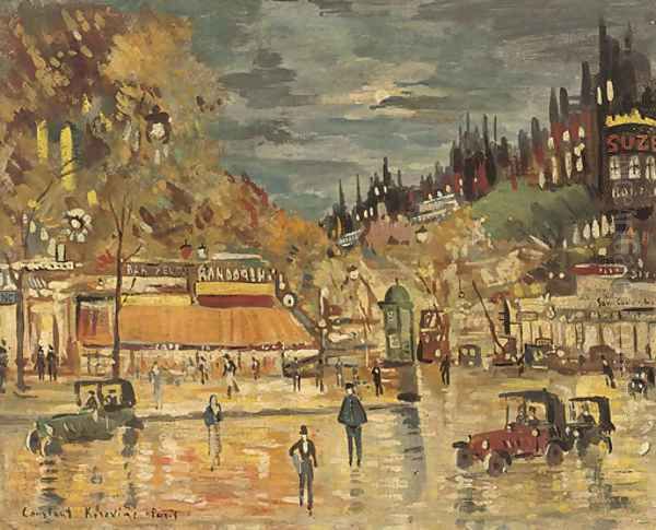 A Parisian boulevard at night Oil Painting by Konstantin Alexeievitch Korovin