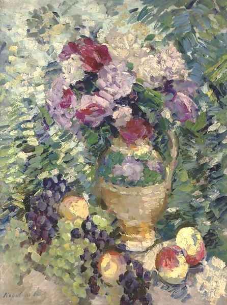 A basket of flowers Oil Painting by Konstantin Alexeievitch Korovin