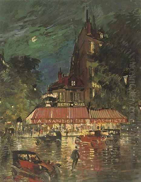 Night time before the Cafe Mandolin, Paris Oil Painting by Konstantin Alexeievitch Korovin