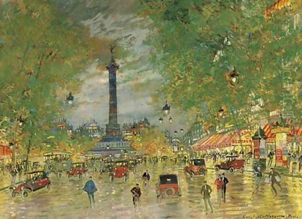 Place de la Bastille, Paris Oil Painting by Konstantin Alexeievitch Korovin