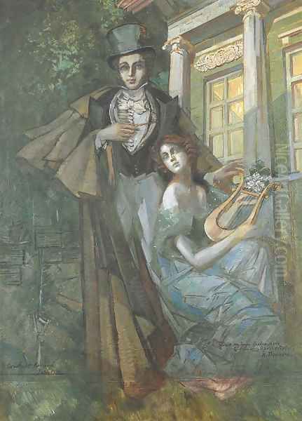 Pushkin and Muse Oil Painting by Konstantin Alexeievitch Korovin