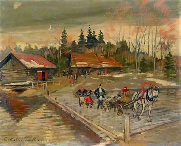 Village Procession Oil Painting by Konstantin Alexeievitch Korovin