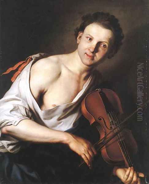 Young Man with a Violin 1690s Oil Painting by Jan Kupecky