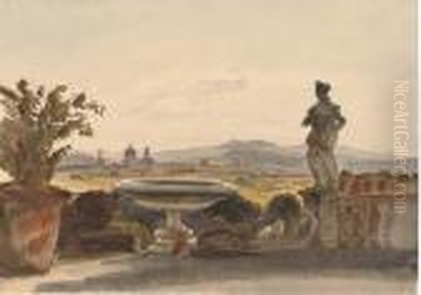 View Of Florence From The Terrace Of Boccaccio's Villa Oil Painting by Harriet Cheney