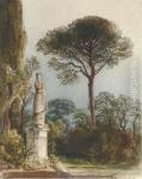 A Statue In The Gardens Of The Villa Muti Oil Painting by Harriet Cheney