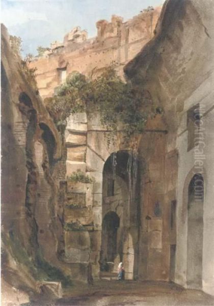 A Figure In The Interior Of The Colosseum Oil Painting by Harriet Cheney