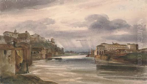 View Of The Tiber From The Villa Bolognetti Oil Painting by Harriet Cheney