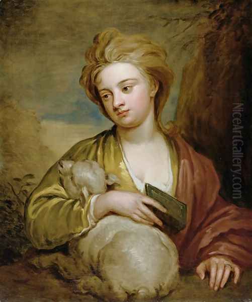 Portrait of a Woman as St Agnes traditionally identified as Catherine Voss Oil Painting by Sir Godfrey Kneller