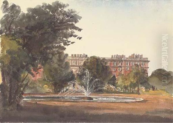 The Fountain At Hampton Court 
Palace (illustrated); View Oftwickenham; And View On The Thames Oil Painting by Harriet Cheney