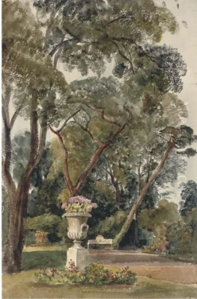 A Classical Urn In The Garden Of Down Hall Oil Painting by Harriet Cheney