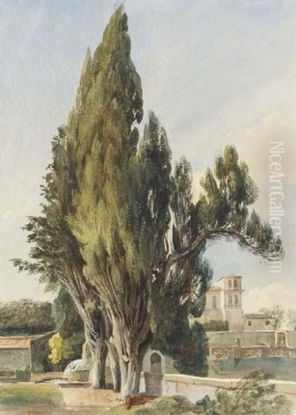 Cypresses At The Villa Albani Oil Painting by Harriet Cheney