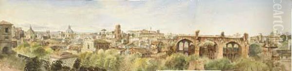 A Panoramic View Of The Farnesina And The City Of Rome Oil Painting by Harriet Cheney