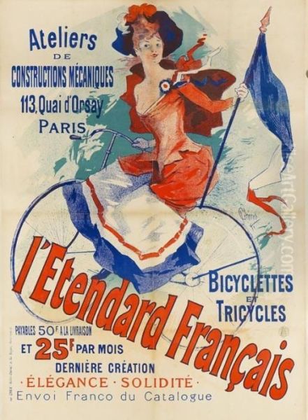 Plakat: Bicyclettes Et Tricycles L'etendard Francais Oil Painting by Jules Cheret