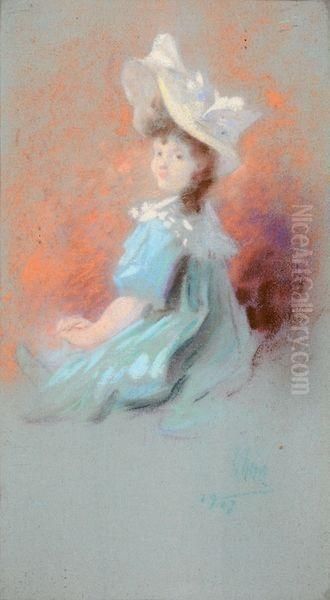 Fillette Assise De Trois Quarts Oil Painting by Jules Cheret