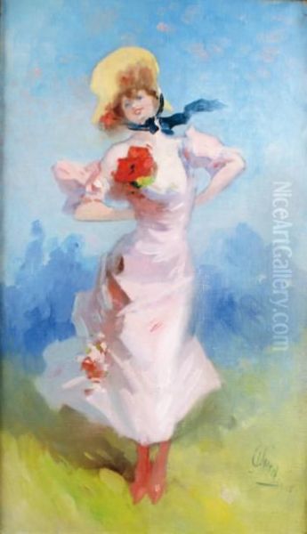 Jeune Fille Dans La Prairie Oil Painting by Jules Cheret