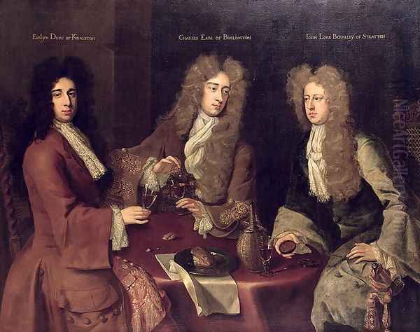 Portrait of Evelyn 1st Duke of Kingston Charles Earl of Burlington and John Lord Berkeley of Stratton Oil Painting by Sir Godfrey Kneller