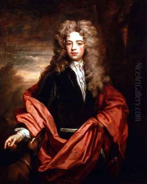 Portrait of a gentleman with a greyhound Oil Painting by Sir Godfrey Kneller