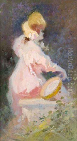 Jeune Fille Au Tambourin Oil Painting by Jules Cheret