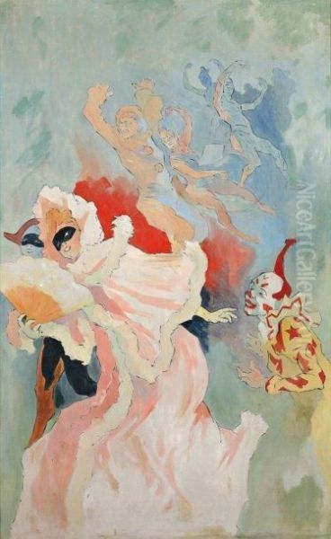 Fc Clown, Arlequin Et Colombine Oil Painting by Jules Cheret