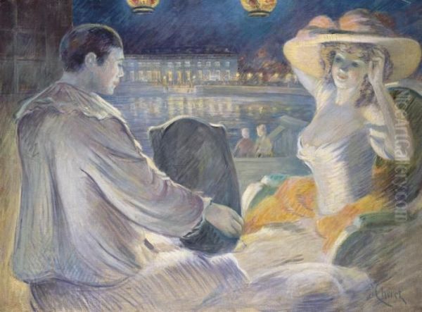 Pierrot Et L'elegante Au Chapeau Oil Painting by Jules Cheret