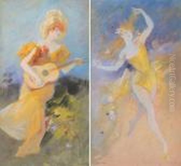 Danseuse Et Guitariste Oil Painting by Jules Cheret