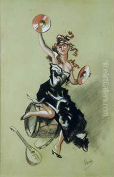 Danseuse Aux Cymbales Oil Painting by Jules Cheret