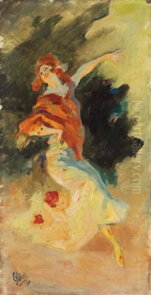 Danseuse Au Chale Rouge 1909 Oil Painting by Jules Cheret