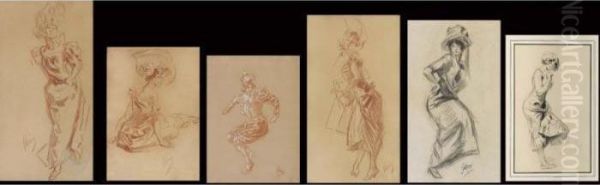 Three Studies Of Portraits Of Ladies Oil Painting by Jules Cheret