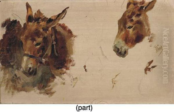 Studies Of A Donkey Oil Painting by Jules Cheret