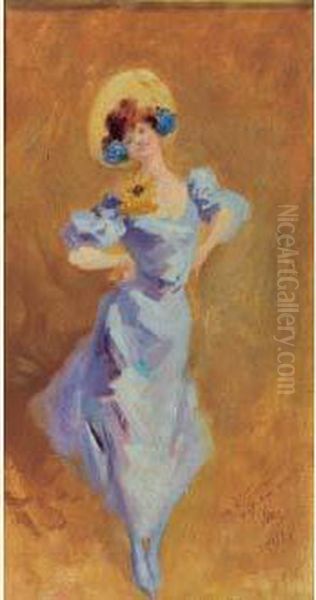 Jeune Femme En Bleu Oil Painting by Jules Cheret