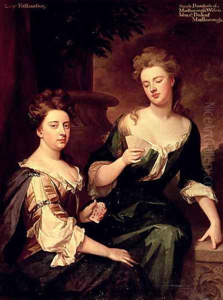 Sarah Duchess of Marlborough 1660-1744 playing cards with Lady Fitzharding Oil Painting by Sir Godfrey Kneller