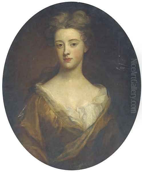 Portrait of a lady, half-length, in a brown dress Oil Painting by Sir Godfrey Kneller