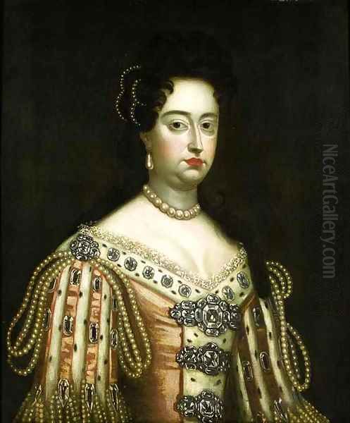 Portrait of Queen Mary II, half length, wearing an ermine-lin Oil Painting by Sir Godfrey Kneller