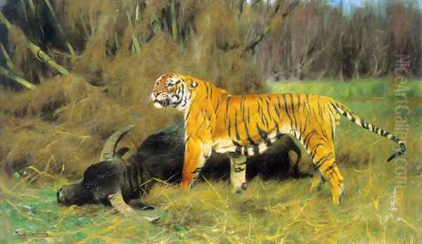 A Tiger with its Prey Oil Painting by Wilhelm Kuhnert