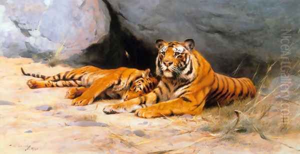 Tigers Resting Oil Painting by Wilhelm Kuhnert