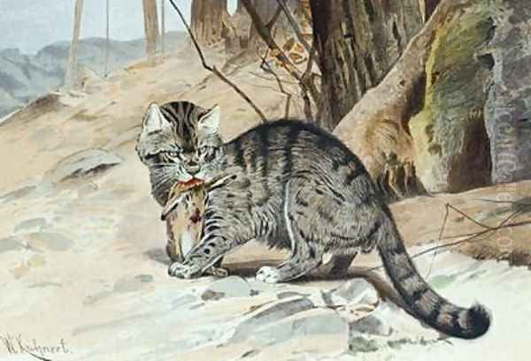 Wildcat Oil Painting by Wilhelm Kuhnert